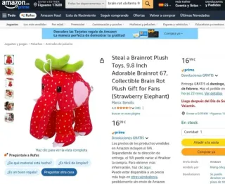 Peluche de fresa con forma de elefante BRAINROT