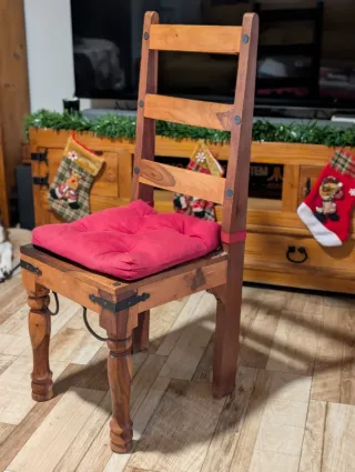 Conjunto mesa redonda madera maciza y 6 sillas