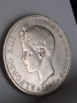 España: 5 Pesetas Plata Alfonso XIII 1897-*97