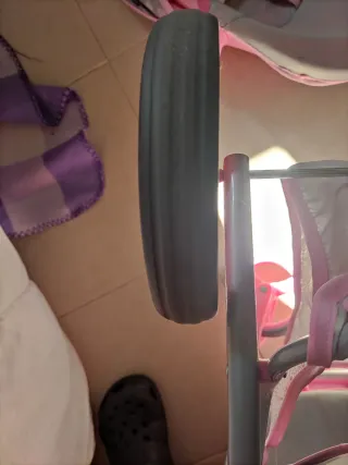 Carrito de muñecas plegable rosa y gris