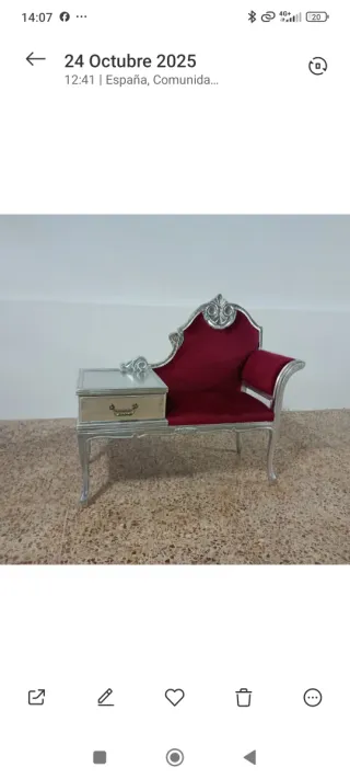 Diván Telefonear Terciopelo Rojo y Plata