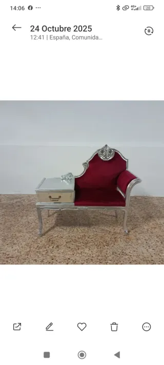 Diván Telefonear Terciopelo Rojo y Plata