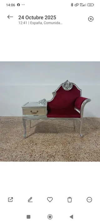 Diván Telefonear Terciopelo Rojo y Plata