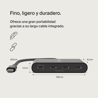 Belkin Hub USB-C 4 Puertos 10Gbps + PD 100W
