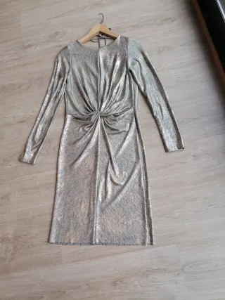 Vestido fiesta dorado plateado punto con caída