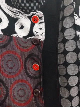 Abrigo 3/4 patchwork elegante, 30% lana, t. 36/38