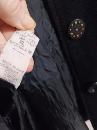 Abrigo 3/4 patchwork elegante, 30% lana, t. 36/38