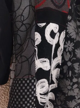 Abrigo 3/4 patchwork elegante, 30% lana, t. 36/38