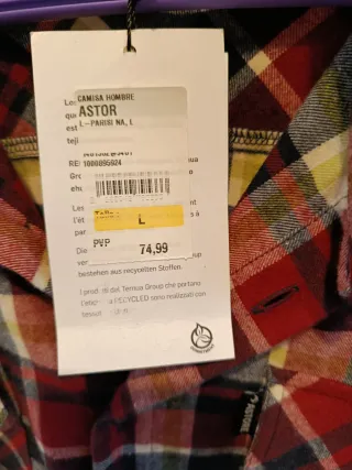 Camisa Astore L Tartán Roja Nueva