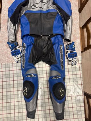 Traje Piel 2 Piezas Alpinestars  Azul/gris /negro