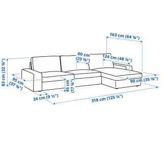 Sofá 4 plazas KIVIK + chaiselongue gris