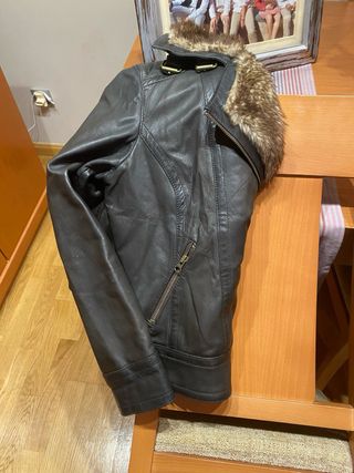 Chaqueta de cuero mujer marrón con pelo