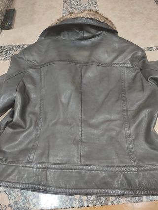 Chaqueta de cuero mujer marrón con pelo