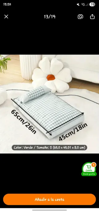 Cama para perro ovalada gris y verde