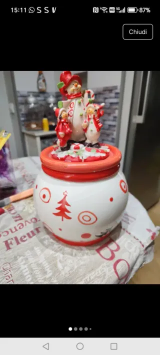 Biscottiera Natalizia Ceramica Rosso Bianco