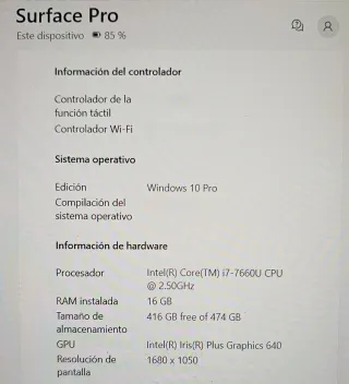 Microsoft Surface Pro i7 512GB w10Pro 16Gigas RAM