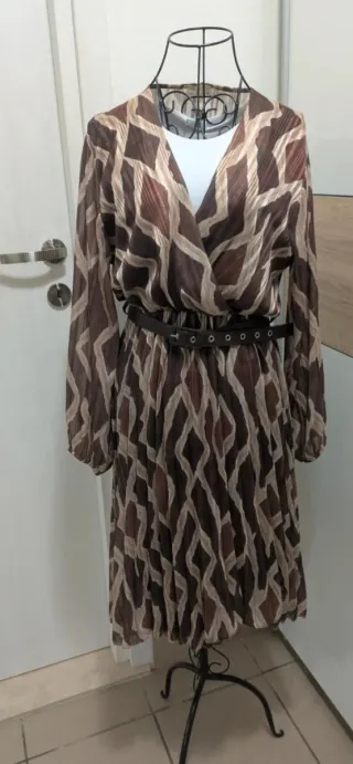 Abito plissé marrone e oro scintillante M