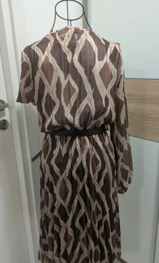 Abito plissé marrone e oro scintillante M