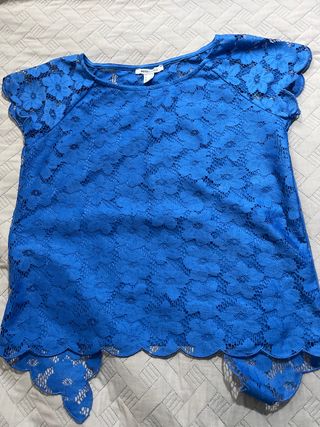 Blusa SUITEBLANCO azul encaje talla S