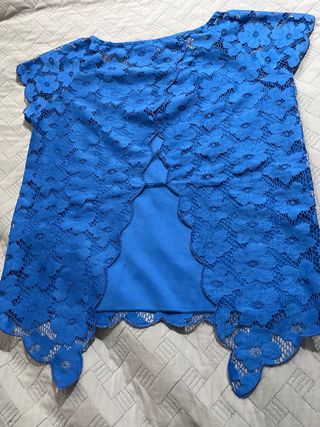 Blusa SUITEBLANCO azul encaje talla S