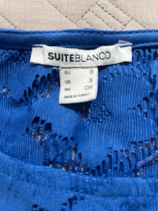 Blusa SUITEBLANCO azul encaje talla S