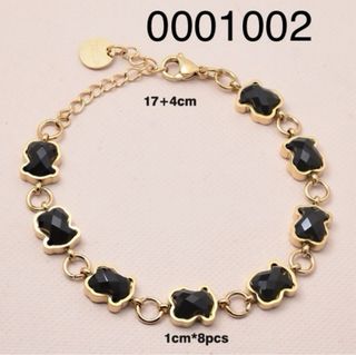 Pulsera Acero Inoxidable Piedras Negras Dorada