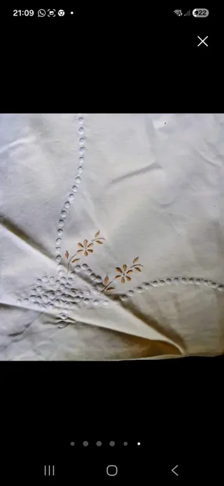 Vintage  Sábana   algodon Bordada Azul cobalto