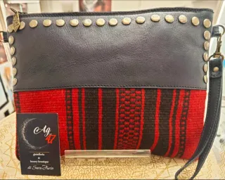 Mini pochette borsa pelle nera e vero kilim