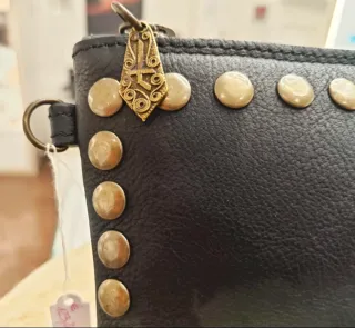 Mini pochette borsa pelle nera e vero kilim