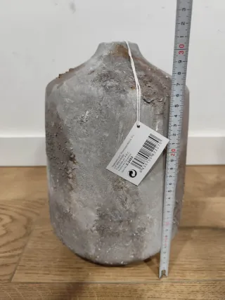 Jarrón Cerámica Decorativo Gris y Dorado