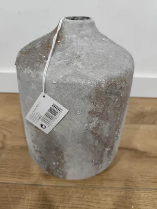 Jarrón Cerámica Decorativo Gris y Dorado