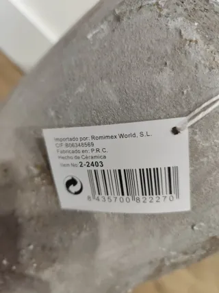 Jarrón Cerámica Decorativo Gris y Dorado