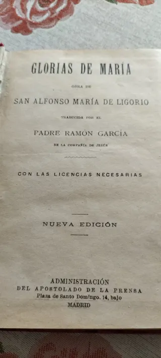 Libro antiguo religioso. Las Glorias de María.