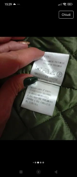 Piumino verde sotto ginocchio 8 anni