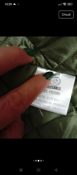 Piumino verde sotto ginocchio 8 anni