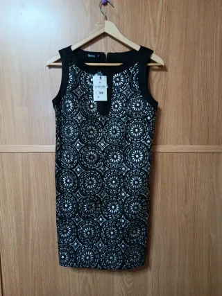 Vestido corto negro entallado Blanco Talla S