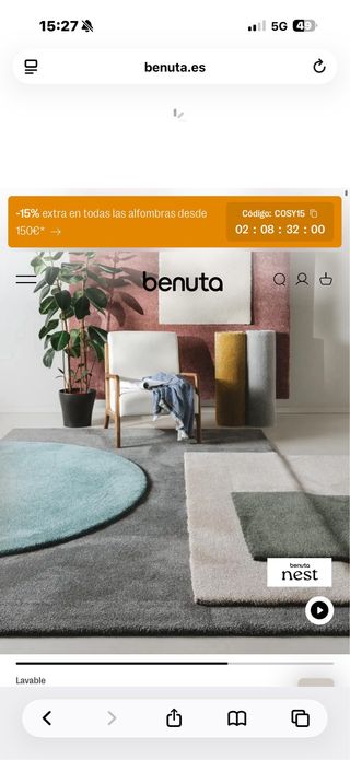 Alfombra Nest Melvin Crema Lavable