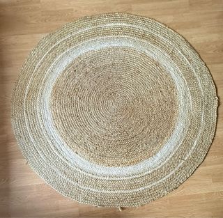 Alfombra redonda de yute beige, blanco y marrón