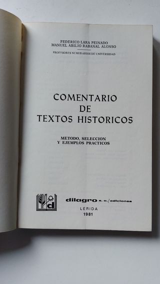 Libro Comentario de textos históricos