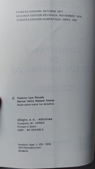 Libro Comentario de textos históricos