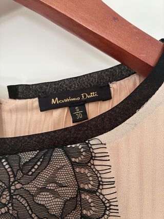 Blusa Massimo Dutti Beige y Negro Encaje