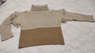 Jersey lana mujer cuello alto flecos