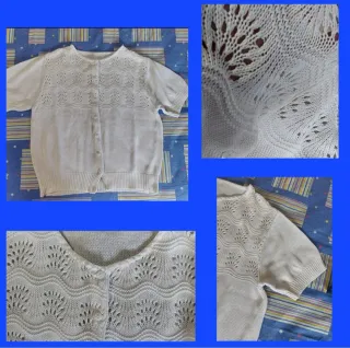 Cardigan bianco in filo con scollo rotondo