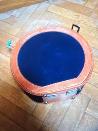 Maletín neceser redondo piel azul/marrón