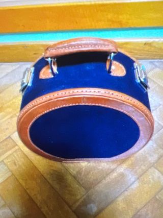 Maletín neceser redondo piel azul/marrón