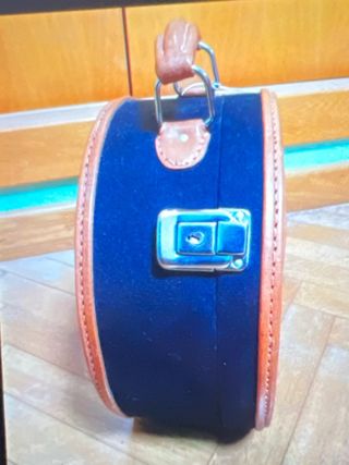 Maletín neceser redondo piel azul/marrón