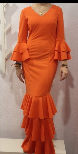 Vestido Flamenca Elástico Naranja