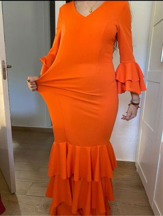Vestido Flamenca Elástico Naranja
