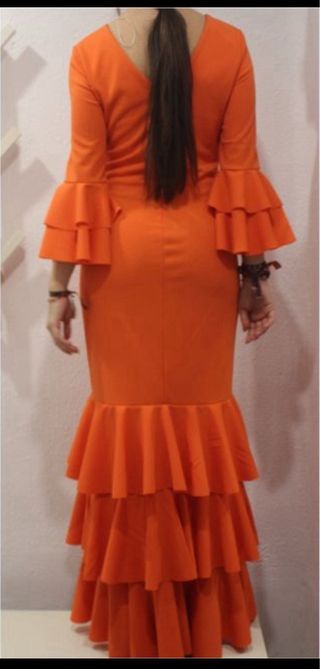 Vestido Flamenca Elástico Naranja
