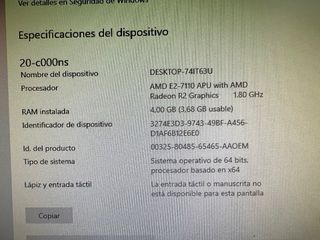 Ordenador HP Todo en uno, 4Ram AMD, 1000gb